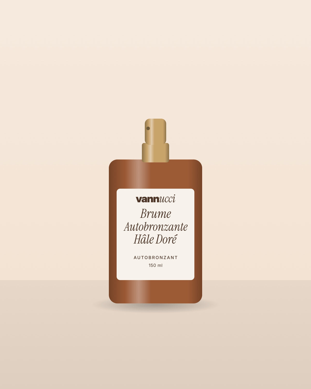 Brume Autobronzante Hâle Doré Vannucci, flacon vaporisateur sur fond clair