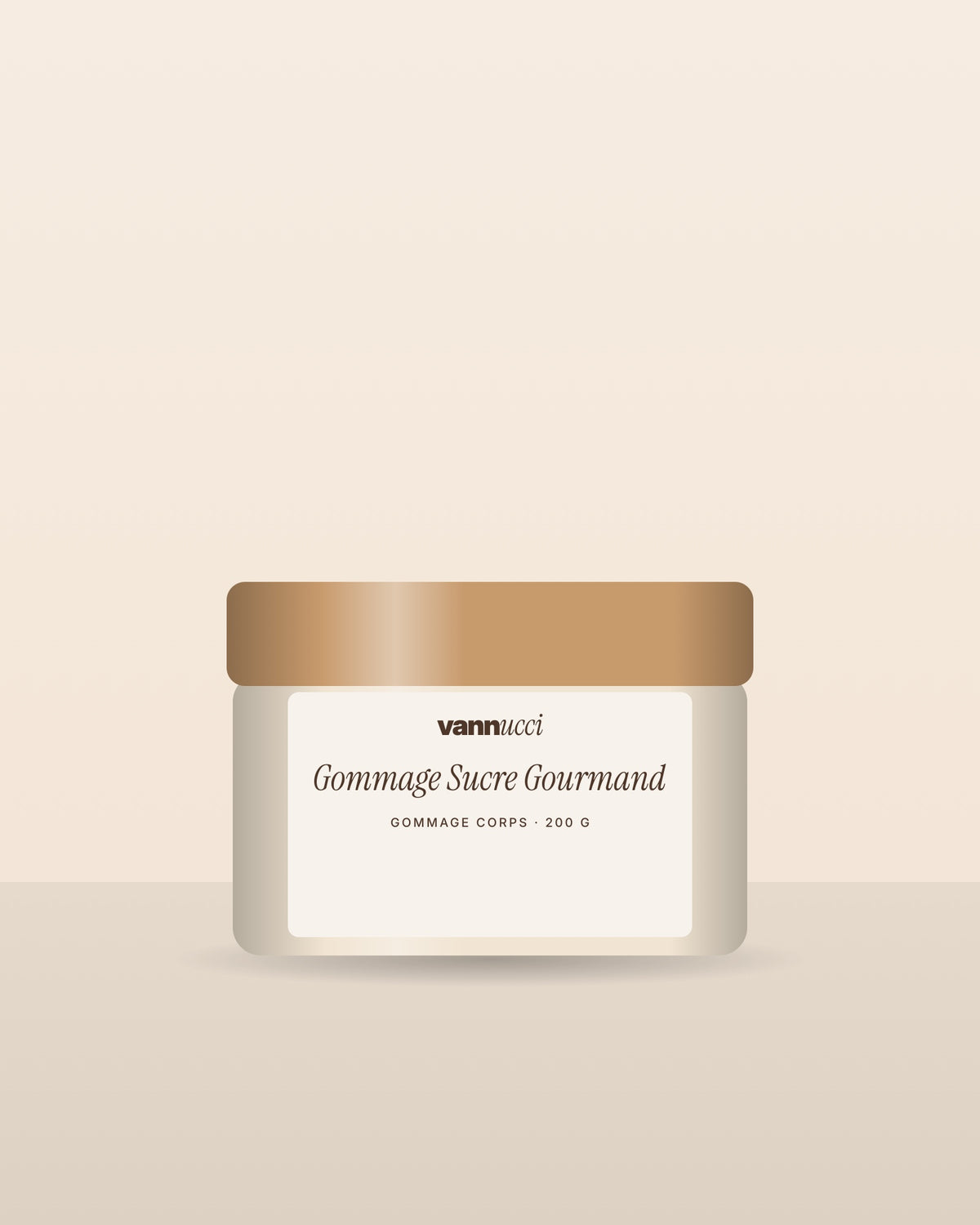 Gommage Sucre Gourmand Vannucci, pot sur fond clair