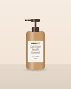 Lait Corps Vanille Caramel Vannucci, flacon pompe sur fond clair