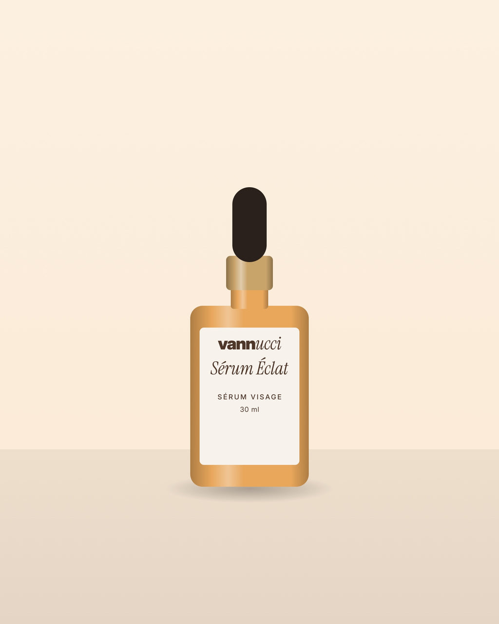 Sérum Éclat Vannucci, flacon compte-gouttes sur fond clair