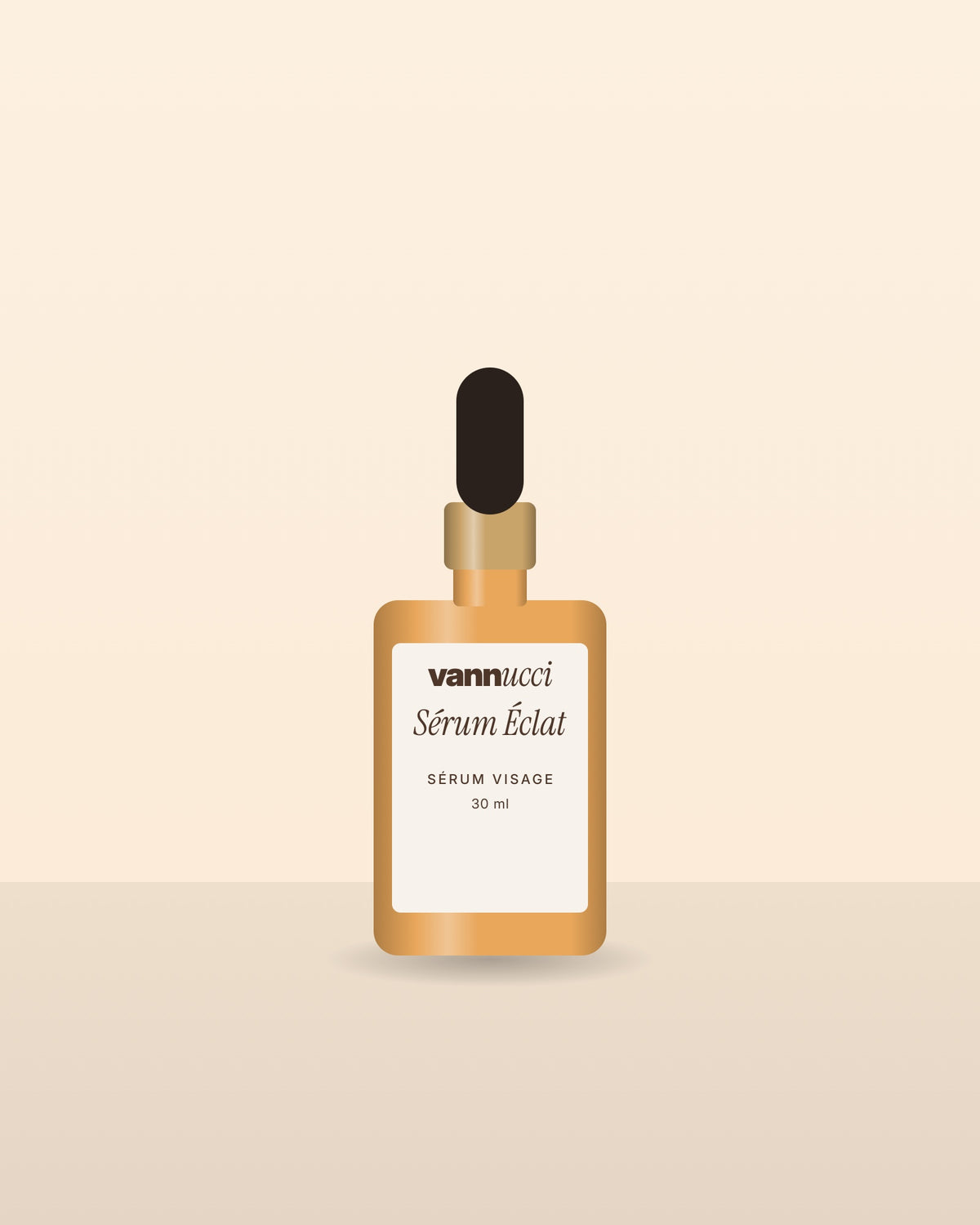 Sérum Éclat Vannucci, flacon compte-gouttes sur fond clair