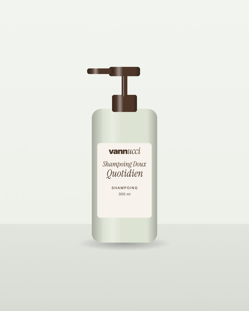 Shampoing Doux Quotidien Vannucci, flacon pompe sur fond clair